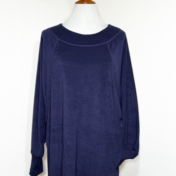 SOLD-NWT Anthropologie Slouchy Navy Blue Terry Sweatshirt Dolman Cocoon Dress - Picture 6 of 11